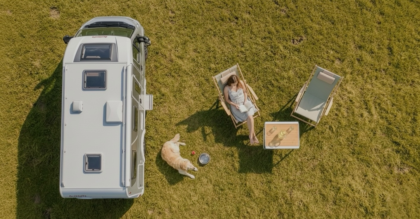 Kamper na działce Svarzevo – widok z lotu ptaka