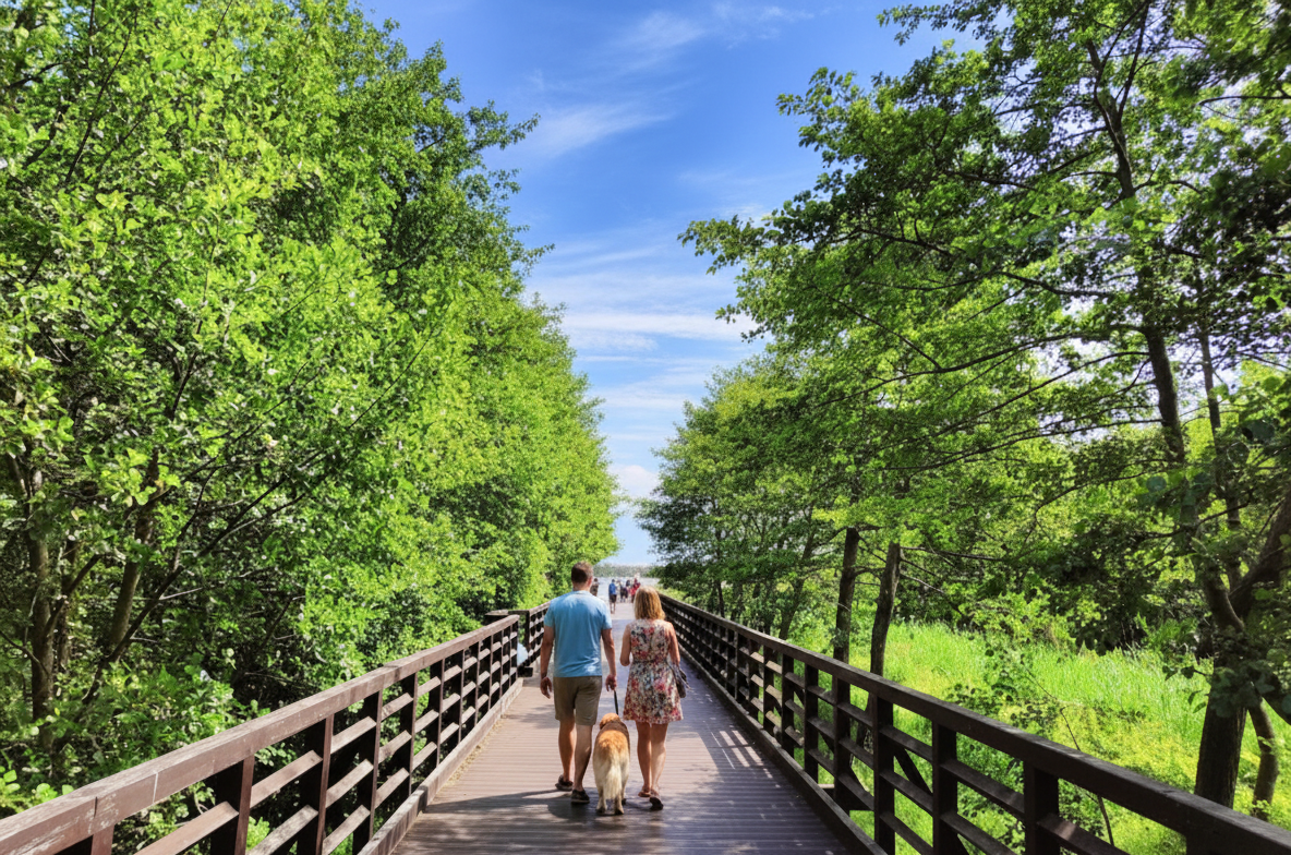Malownicza kładka w rezerwacie Słone Łąki